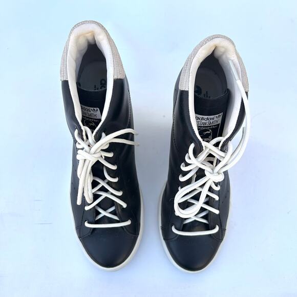Adidas Stan Smith Lace Up Wedge Heel Sneakers Black White Tennis Shoes 9 - Picture 5 of 10